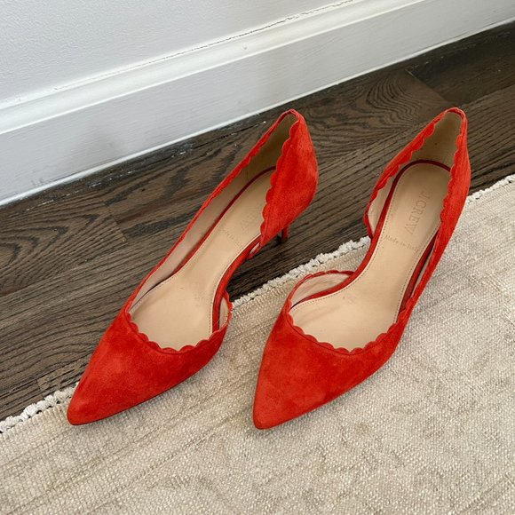 J Crew Scalloped Suede Kitten Heels in red - size 6.5 - Picture 2 of 7